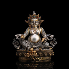 精品白铜15cm双色纯铜黄财神家用居家桌面摆件鎏银黄铜鎏金工艺