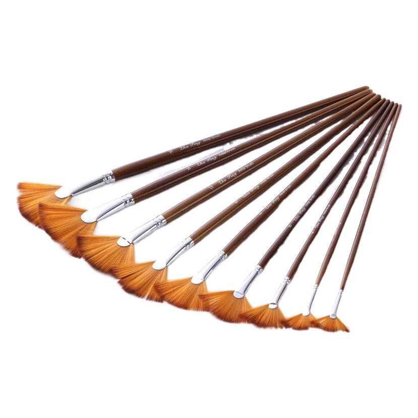 Nuevo 9 de dos colores de pelo de nylon en forma de abanico de lino cepillo de color de varilla aceite cepillo traje arte