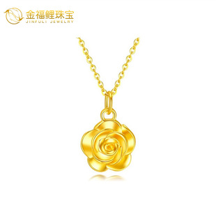 Pure Gold 999 Rose Pendant Gold Flower Clavicle Chain 3D Hard Gold Necklace Female Valentine's Day Birthday Gift