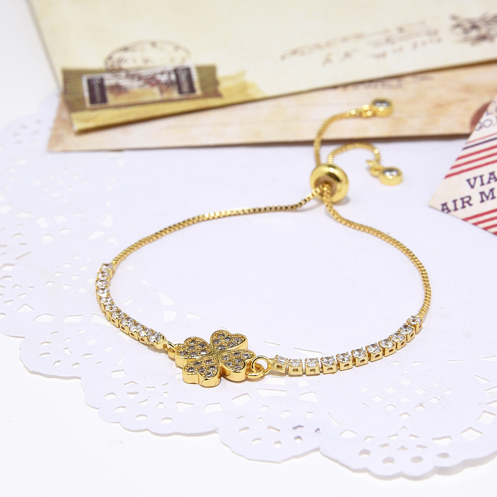 1 Piece Quantity 1 Piece Simple Style Leaf Copper Plating Inlay Zircon Bracelets