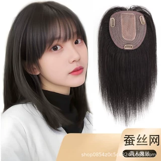 女头顶补发增发量遮白发全真人发蚕丝网自然轻薄透气假发补发片