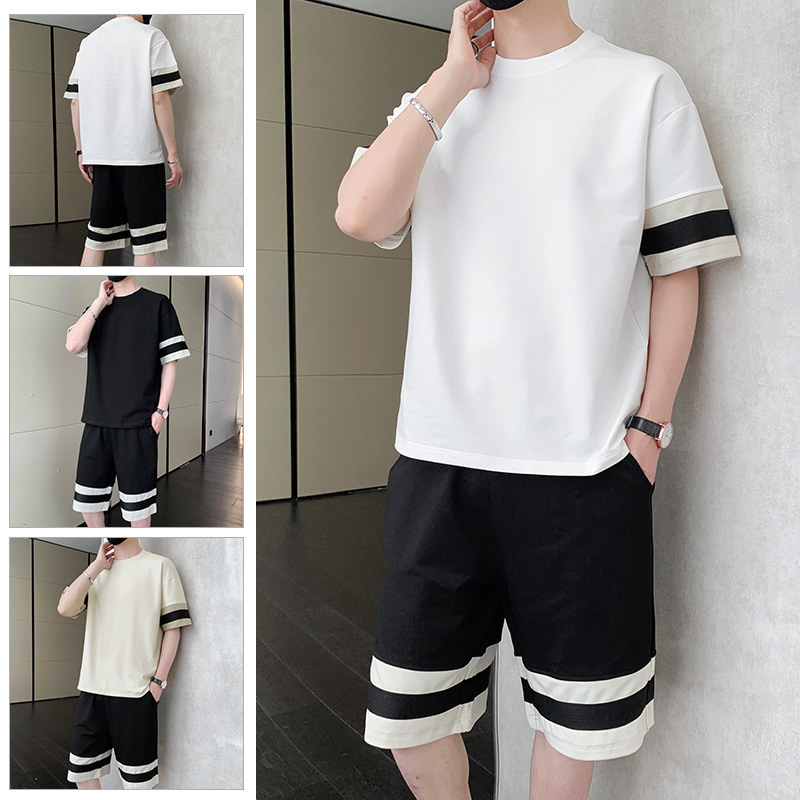 Verano hombre manga corta juego deportivo casual delgado suelto transpirable pantalones cortos de moda juveniles dos piezas