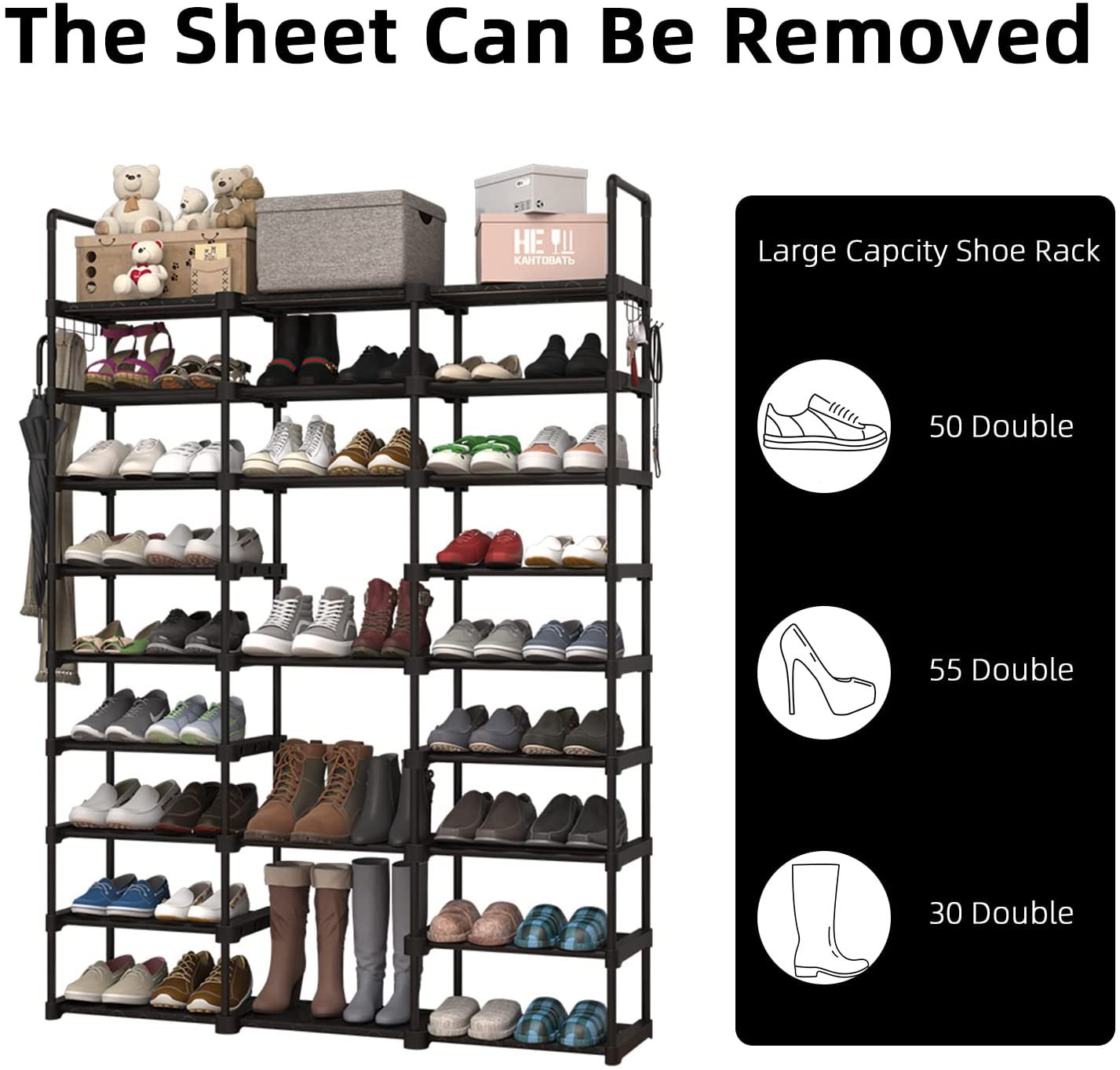 亚马逊热销三排九层pp鞋架侧袋简易家居大容量鞋架源头厂家直销