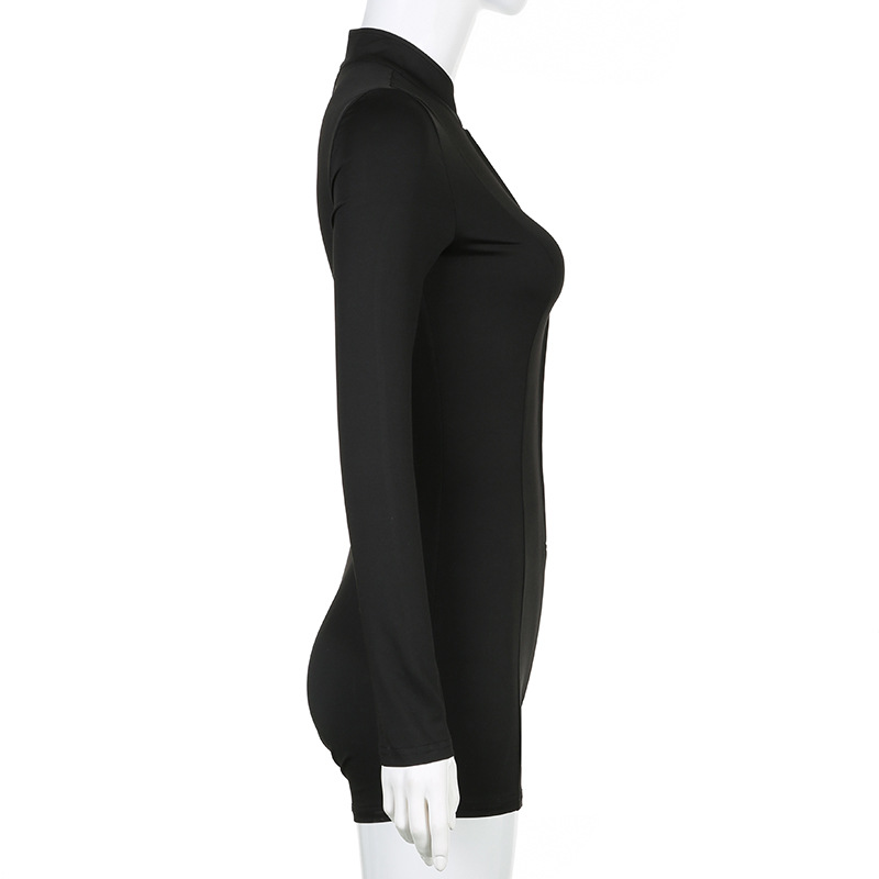 Street Stand Collar Split Zipper Tight Shark Jumpsuit Autumn Sports Casual Long Sleeve Sexy Top