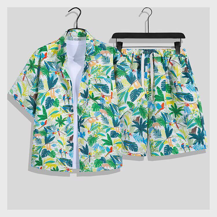 Floral shirt Hawaiian set beachwear unisex beach vacation men's clothing Sanya travel outfits couple outfits