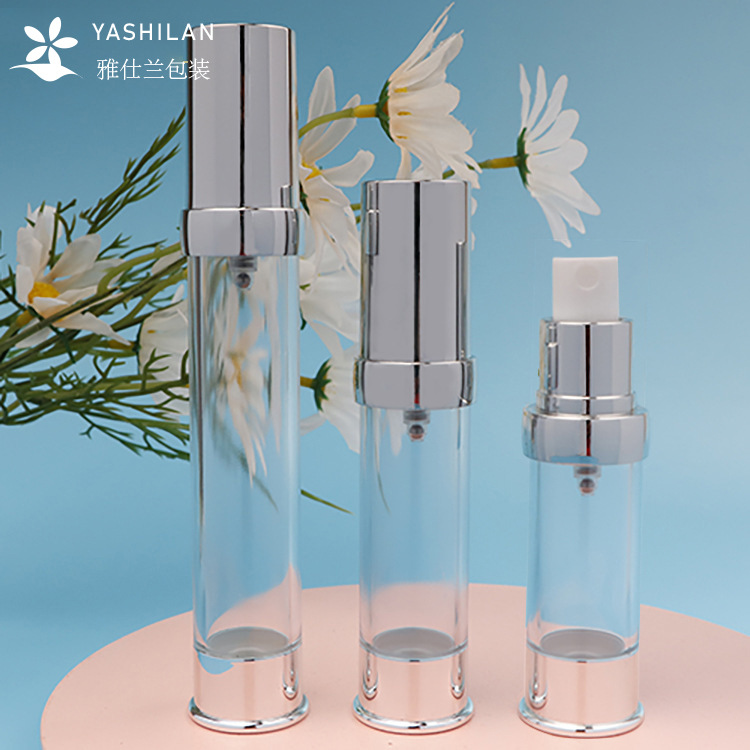 15ml20ml30ml便携电镀透明补水精华瓶按压式圆肩喷雾真空瓶化妆品