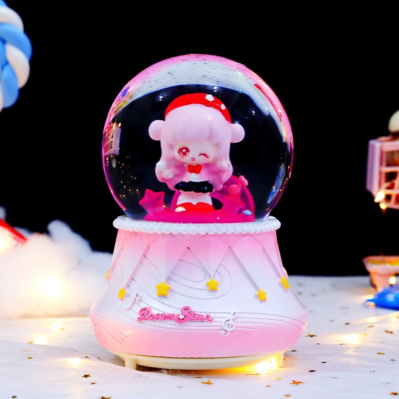 Pequeño libro rojo explosión dulce oso amarillo bola de cristal adornos luminosos giratorios caja de sonido regalos de vacaciones para niños