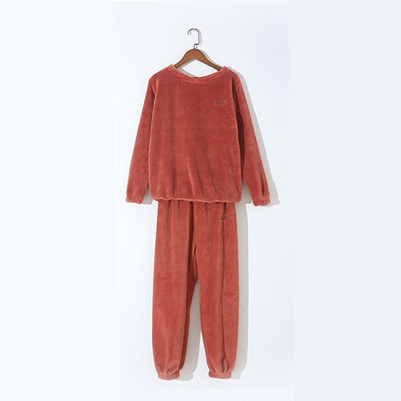 珊瑚绒睡衣女秋冬新款法兰绒可爱时尚长款家居服圆领长袖长裤套装|undefined