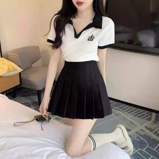 Hotel Foot Bath Technician Work Uniform Women's Contrasting Color Lapel Top High Waist Half Pleated Shorts Skirt Two-Piece Suit