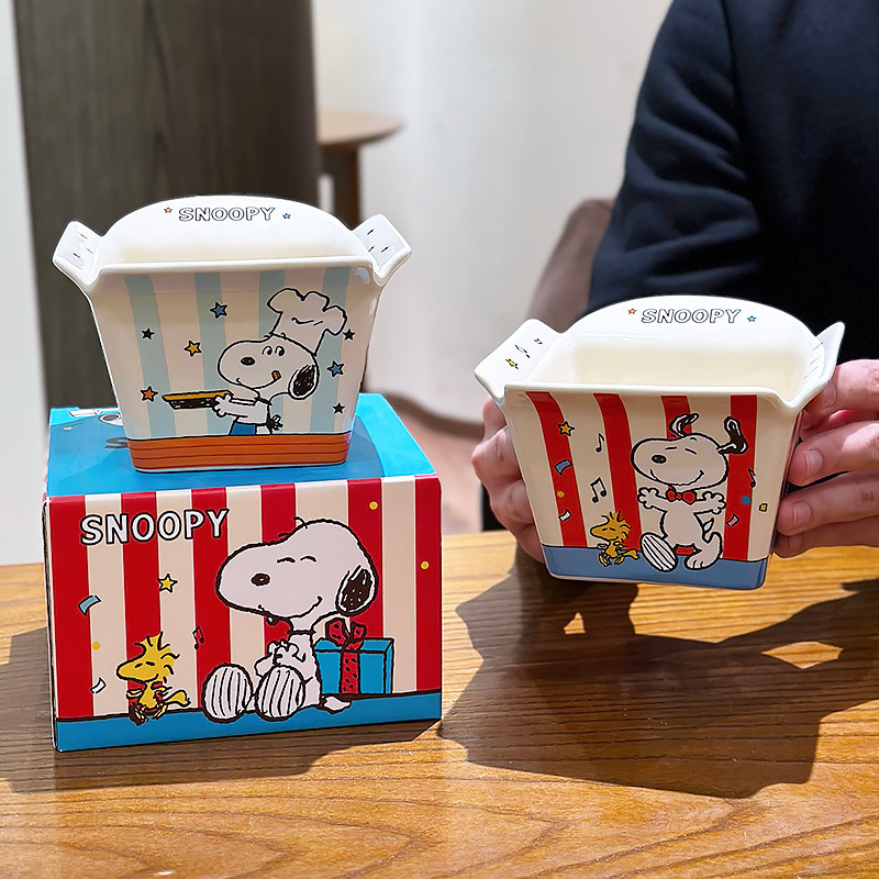Snoopy co-marcado palomitas de maíz de cerámica pollo frito de gran capacidad bocadillos de bocadillos de microondas de alto valor facial image 4