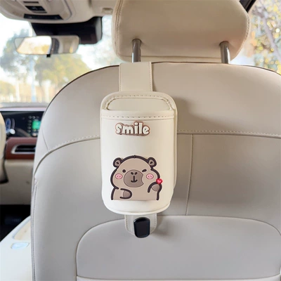 cup holder for women, Car cup holder/beverage holder - off-white-leather-cup-holder-with-hook-new-model-bixin-kapibara