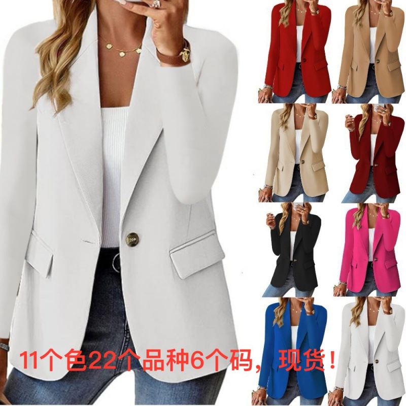 2025 New Amazon Wish Hot Style Autum Long-Sleeved Pure Color Multi-Color Cardigan Small Suit Jacket for Women
