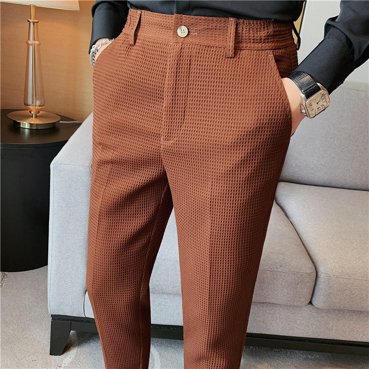 Pantalon décontracté droit gaufré à la mode et simple de marque tendance paresseuse, pantalon slim à petite jambe, pantalon d'affaires suspendu_voghion.com