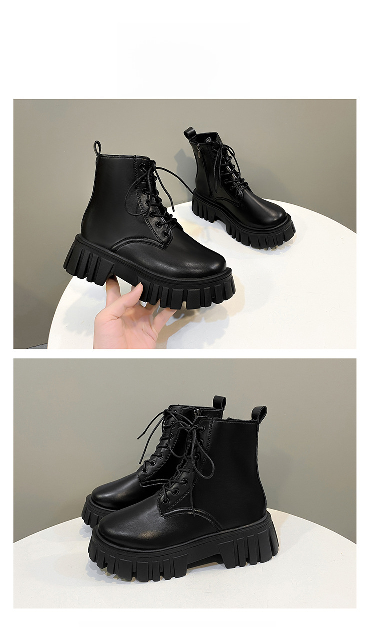 Dam korta cowboyboots höst vinter med snörning tjock sula mode_voghion.com