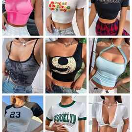 新款欧美跨境性感上衣衣服辣妹背心t恤外贸SHEIN女装T-Shirt