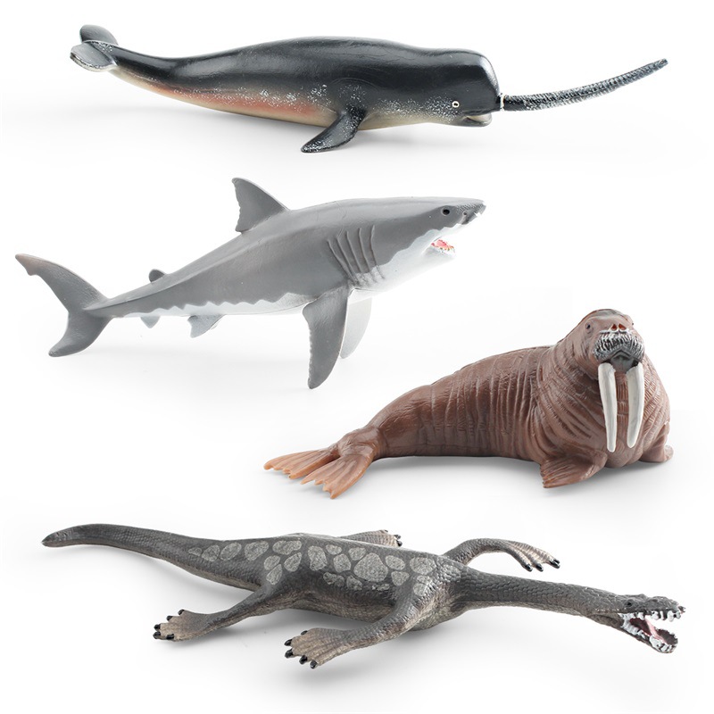 Transfronterizo simulación animal marino modelo dragón mágico gran tiburón blanco morsa nariz afilada ballena submarino biológico estático decoración juguete
