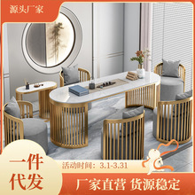 新中式茶桌椅組合大理石輕奢泡茶台現代簡約辦公室岩板功夫禪意桌