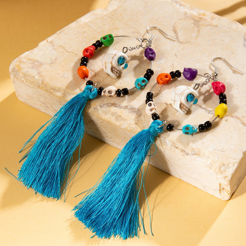 27g Weight Alloy Ear Needle Material Drop Earrings Classification 1 Pair Quantity Holiday, Daily Occasion Alloy, Resin Material Halloween Festival Tassel, Skull Pattern Women's Gender Plating Design Elegant, Streetwear Style 1 Pair Halloween Elegant Streetwear Tassel Skull Plating Alloy Resin Drop Earrings 28