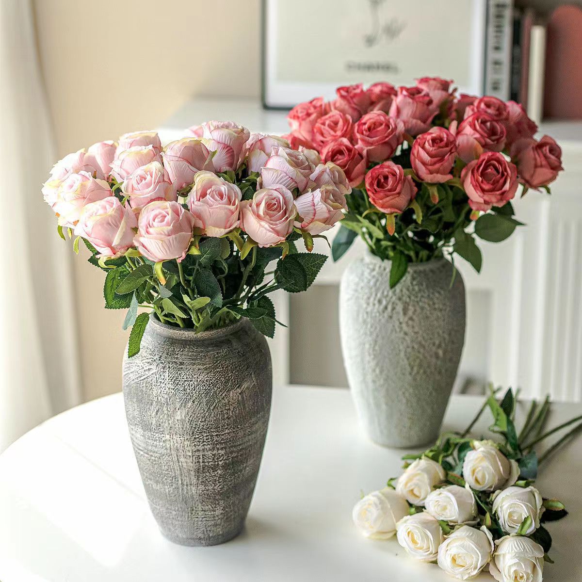 保加利亚玫瑰花塑料假花仿真花高档家居房间装饰花束卧室客厅摆设