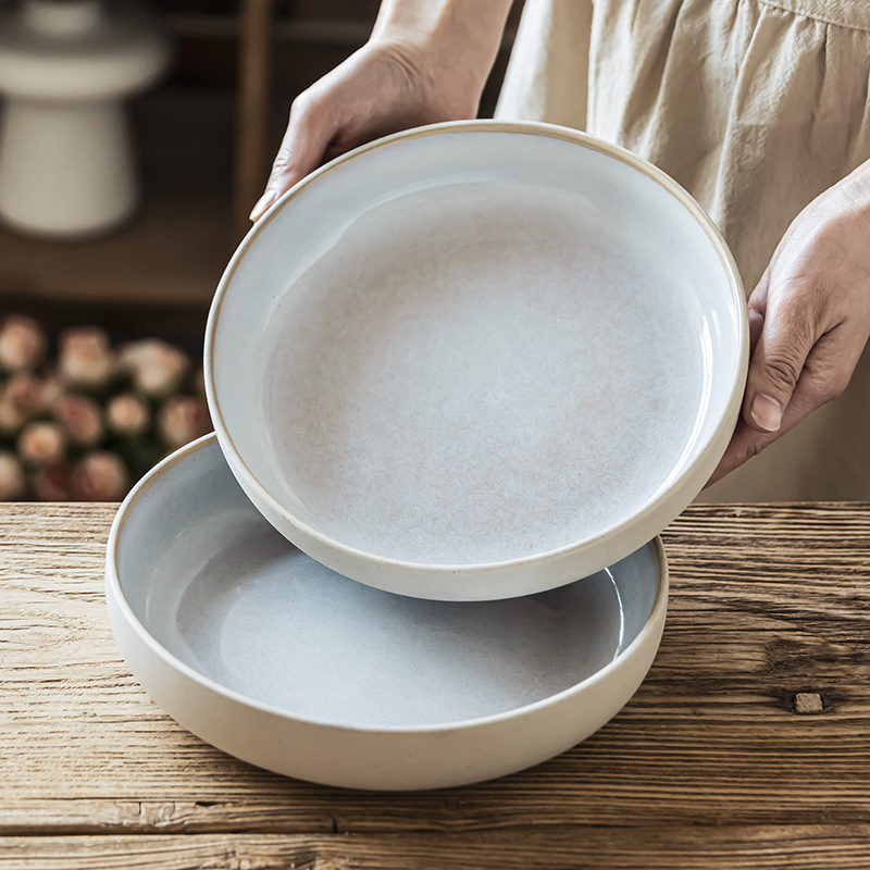 Plato de cerámica mate, platos de ensalada retro, platos redondos, platos de sopa, platos domésticos, platos al por mayor, platos de platos