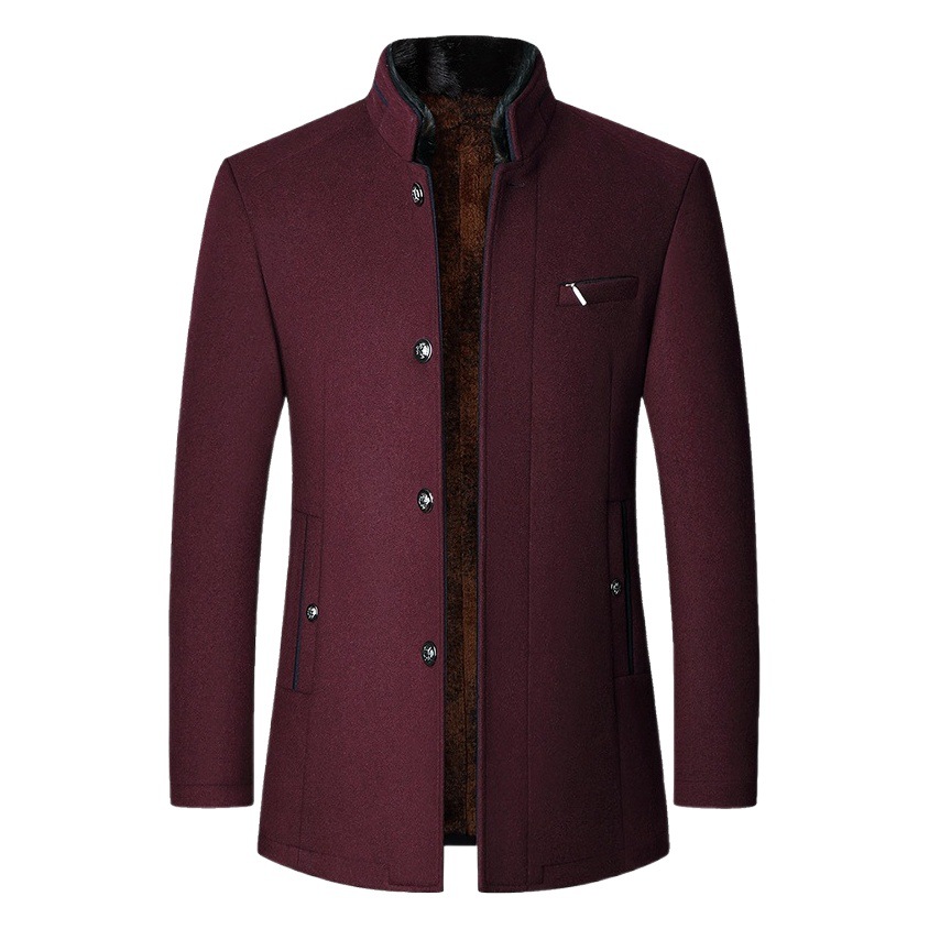 2023 nuevos hombres chaqueta de lana de otoño e invierno de cuello alto de mediana edad casual papá desgaste de mediana edad y ancianos abrigo de lana