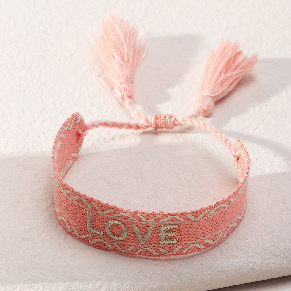 Ethnic Trend Hand-woven Retro Embroidery Love Letter Tassel Hand Rope Bracelet display picture 12