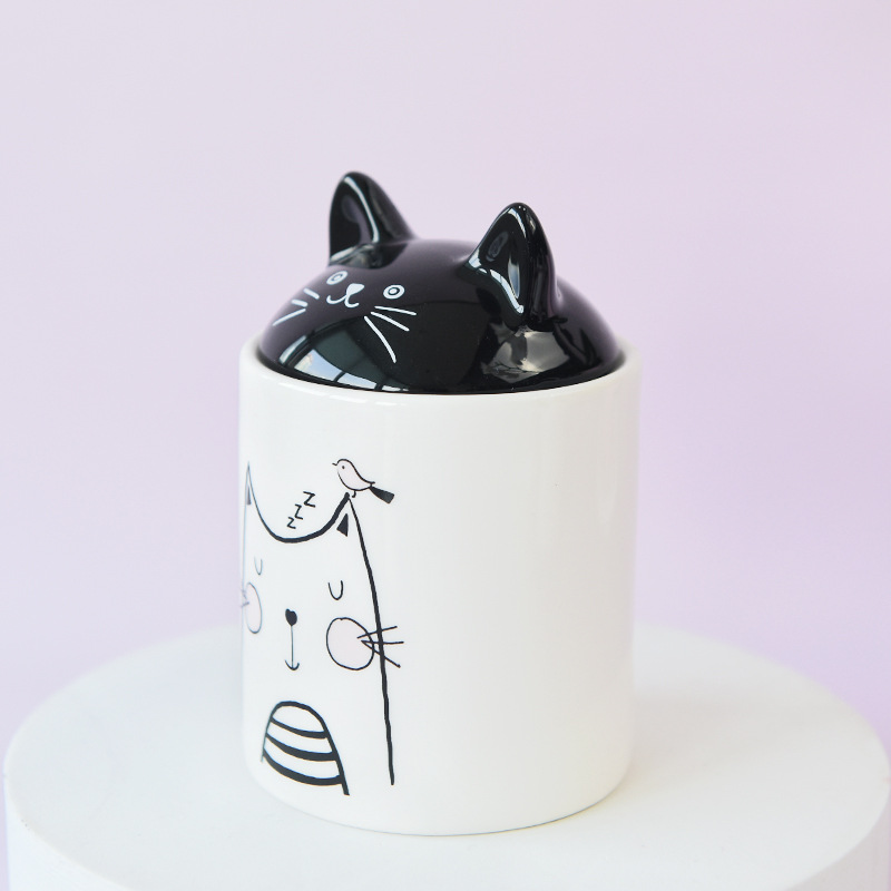Cute orejas de gato (pequeño) tanque de sellado a prueba de humedad de almacenamiento de cerámica granos galletas almacenamiento de almacenamiento de almacenamiento de almacenamiento image 3