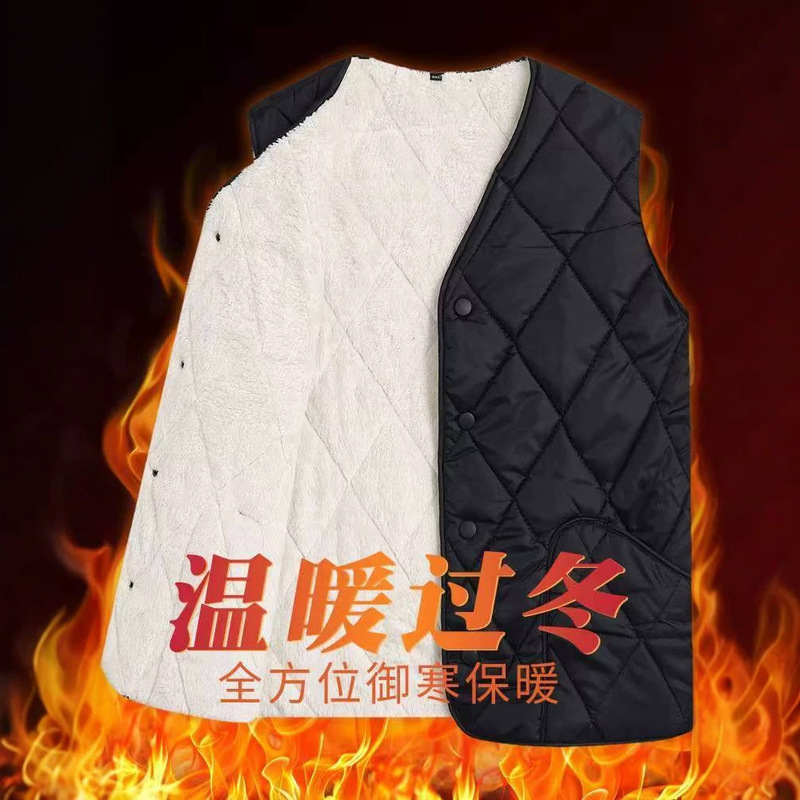 Autumn and winter fleece-lined cotton vest for middle-aged and elderly men, lightweight and versatile for inner or outer wear, with a lamb wool lining, sold in bulk Autumn and winter fleece-lined cotton vest for middle-aged and elderly men, lightweight and versatile for inner or outer wear, with a lamb wool lining, sold in bulk