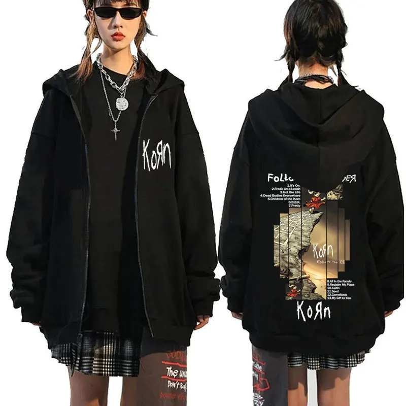 Rock Band Korn Follow the Leader Album Graphic Zippe Zipper Sweatshirt