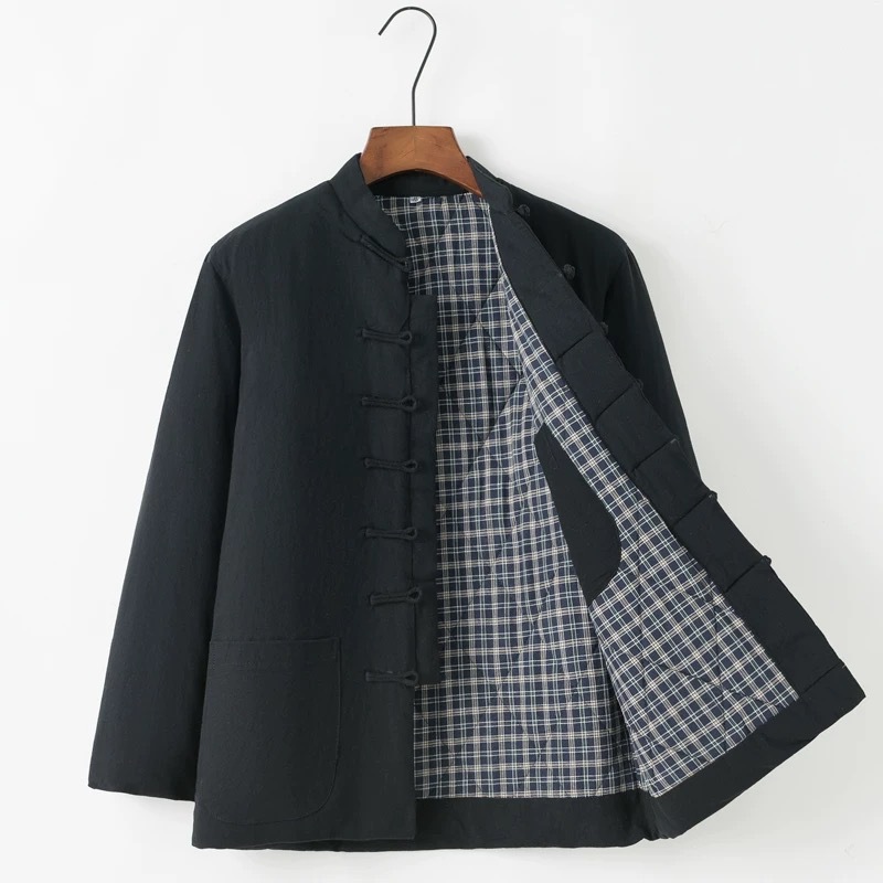 中国风唐装棉袄男中老年棉麻棉衣冬季加厚外套居士服汉服盘扣夹棉