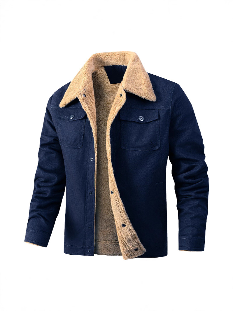 Otoño e invierno casual en stock bolsillo de costura lateral juvenil de un solo pecho en forma de algodón forrado de lana de color sólido chaqueta de los hombres de entrega