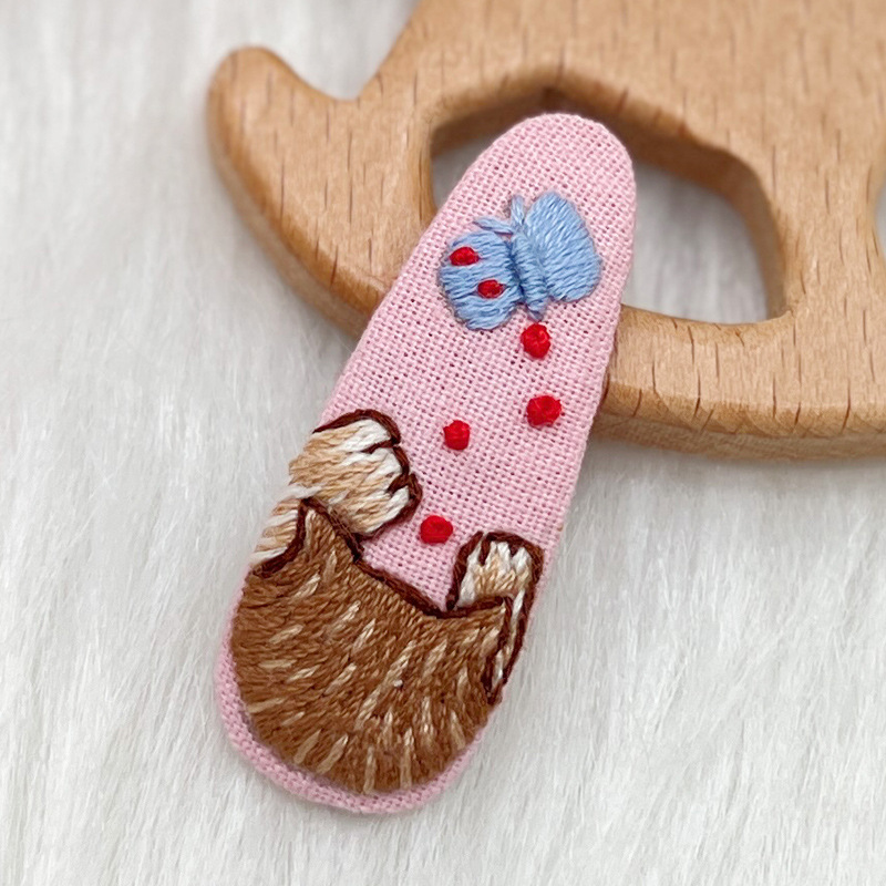 Lu bordado lindo gato perla coreano pinzas de pelo hechas a mano diy bordado creativo para chicas rotas flores pinzas de pelo lateral