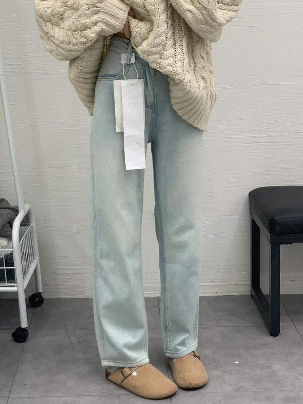 莱赛尔浅蓝色直筒牛仔裤女2025夏秋季小个子高腰显瘦窄版阔腿裤子|undefined