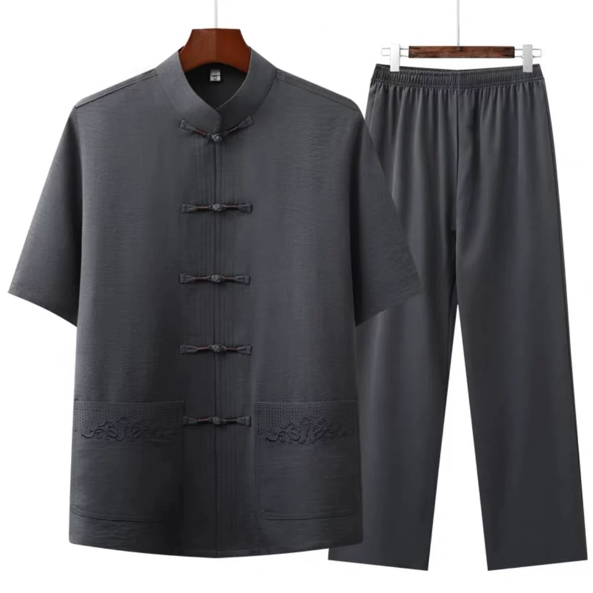 Средний и пожилой мужчина летний костюм Тан с короткими рукавами в китайском стиле вышитый папа костюм рубашка