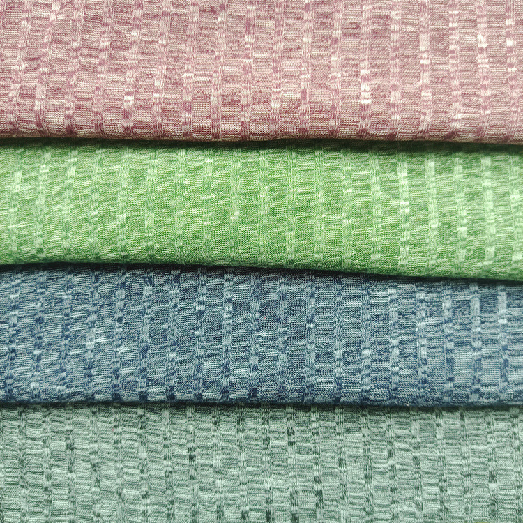 段彩罗纹服装面料仿锻彩满衬上下针色织提花涤氨纶起绒螺纹罗纹布