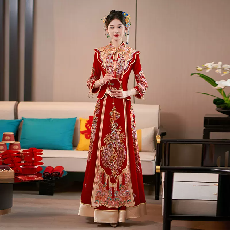 高端丝绒秀禾服婚服2025新款新娘结婚中式礼服嫁衣出阁嫁衣秀和服