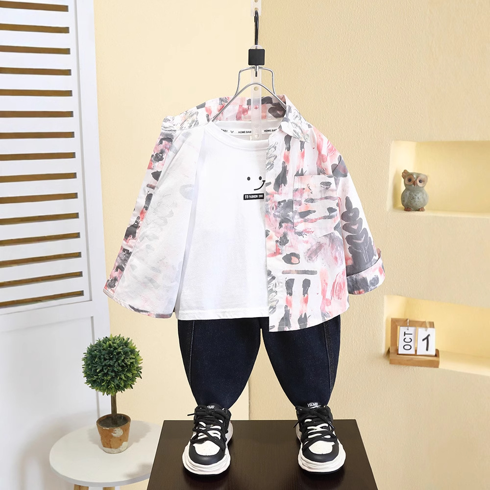 7749 Camisa estilo primavera y otoño de niños 2025 nueva camisa de flores de moda para niños ropa guapa de primavera para bebés