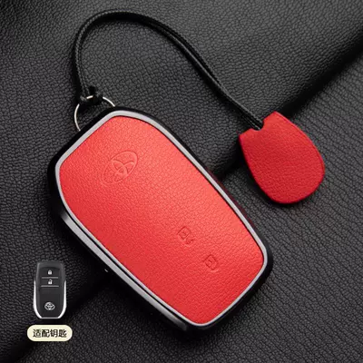 Car key bag — Key Covers, High-End 19-23 - 1-grapefruit-red-asian-dragon-type-a-2-button-hand-rope-french-goat-leather