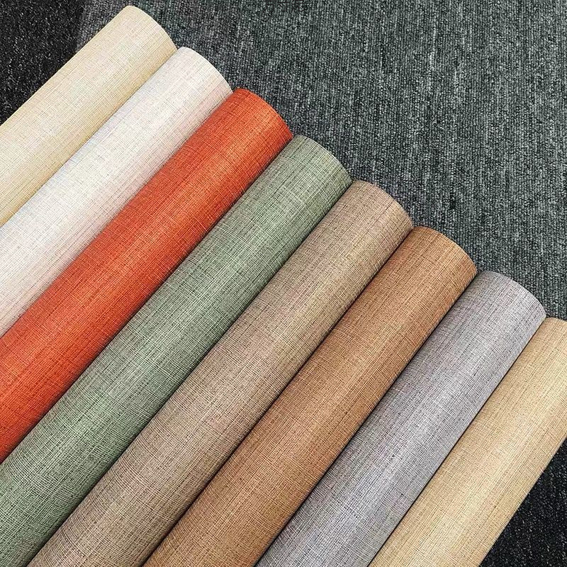 Papel tapiz autoadhesivo con patrón de lino de imitación grueso, sala de estar, dormitorio, papel tapiz de seda lisa, armario de la puerta, pegatinas de renovación de PVC para el hogar