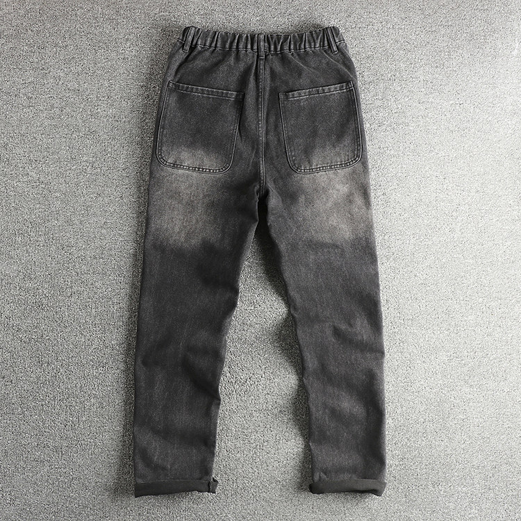 Men's Straight Leg Jeans Washed Distressed Black Grey Trousers_voghion.com