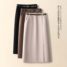 毛呢开叉半身裙女秋冬季2025新款包臀中长款今年流行爆款a字裙子