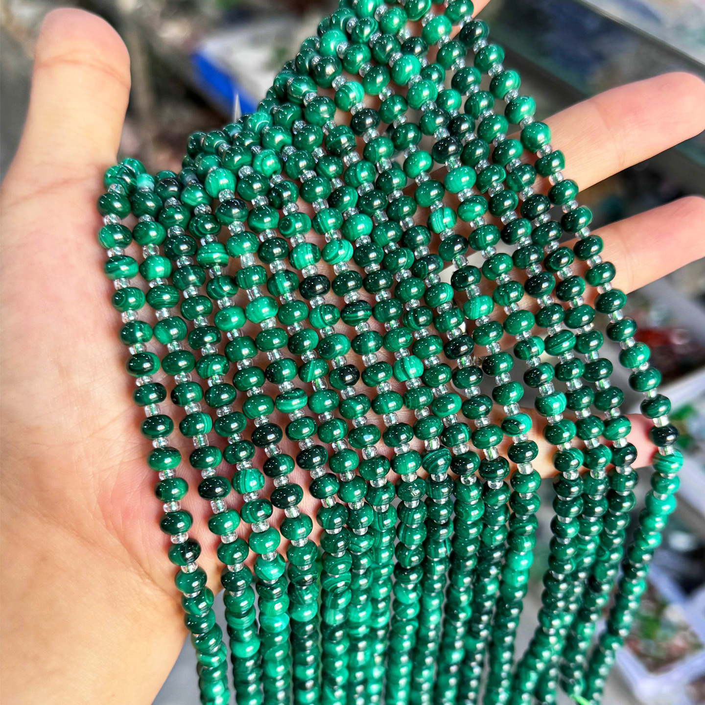 Natural Malachite Straight-Cut Spacer Beads 4*6mm Abacus Beads Loose Beads Semi-Finished DIY Necklace Bracelet Accessory Beads