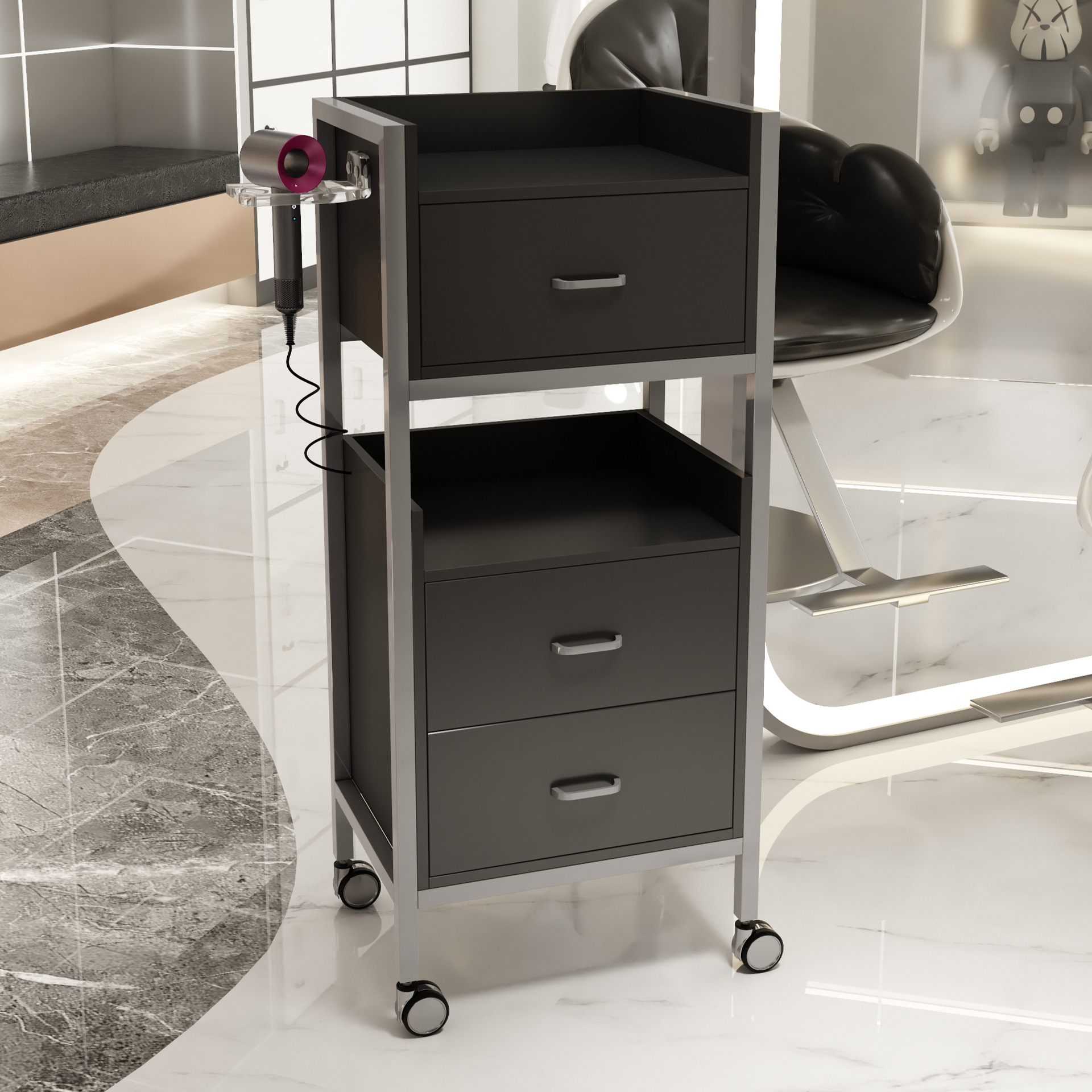 Barbería gabinete salón de peluquería tablero de herramientas barbería tablero de herramientas tablero de corte de pelo gabinete multifuncional estante carro pequeño