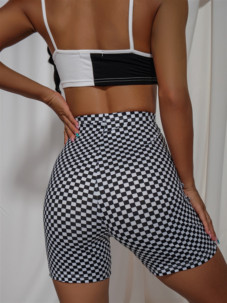 wholesale clothing vendors Nihaostyles Black and White Plaid Printed High Waist Tight Leggings Shorts NSGMY66774