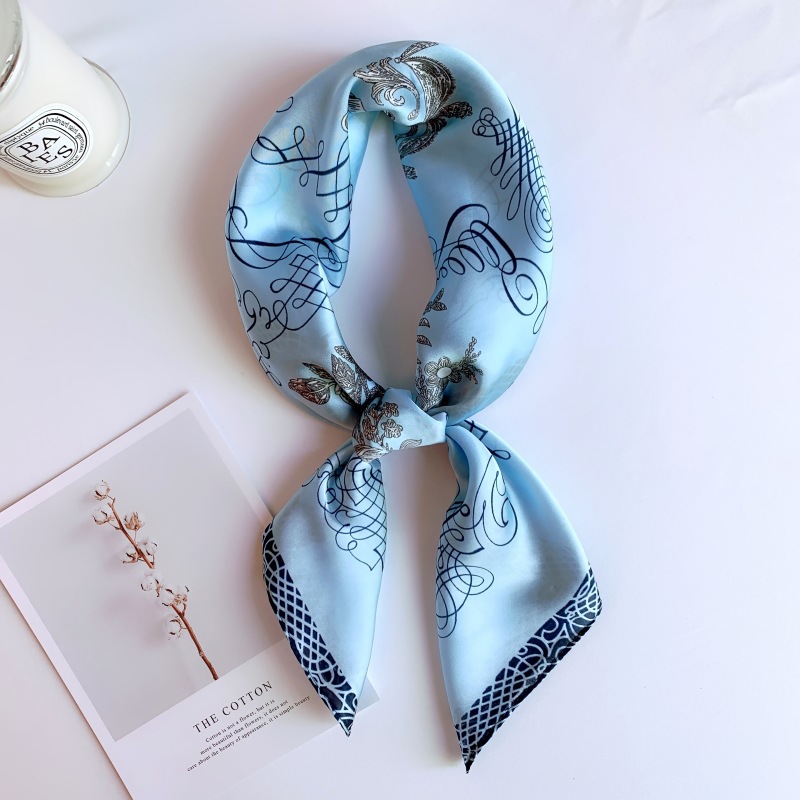 China viento pequeño bufandas cuadradas bufandas de seda triangulares mujeres retro estereoscópicas con camisa de cuello bufandas delgadas 70x70