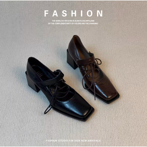 Genuine Leather Lambskin Structured Ballet Mary Jane Shoes for Women, Square Toe, Chunky English-Style, Stylish High Heels with Cross Straps, Soft Surface Genuine Leather Lambskin Structured Ballet Mary Jane Shoes for Women, Square Toe, Chunky English-Style, Stylish High Heels with Cross Straps, Soft Surface