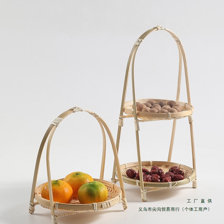 手工竹编提篮 家用茶点盘水果篮子糕点托盘创意小竹篮 结婚竹编篮|undefined