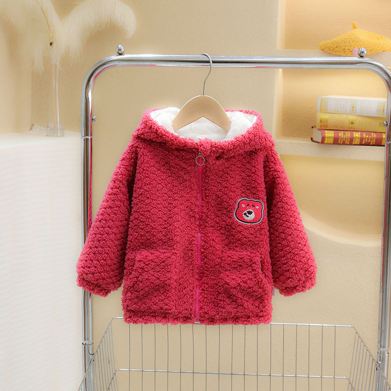 Otoño e Invierno forrado de lana de los niños Outwear niños y niñas de moda con capucha abrigo niñas Teddy Velvet fleece-forrado top