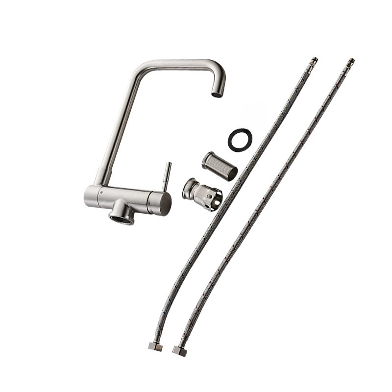 Stainless steel, hot and cold, turning turning, stacking cold and cold water faucet double rotation horizontal three -way side -opened vegetable basin faucet