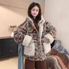 韩版复古双面穿撞色羊羔毛短外套女2025秋冬新款宽松加厚两穿棉服